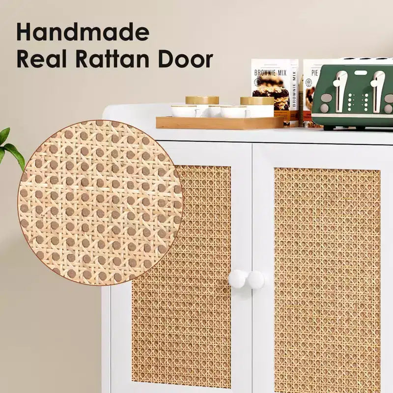 TUYOHW Meuble de rangement pour buffet, buffet de cuisine avec portes en rotin, bande de déflecteur de bureau, armoire console Credenza pour salle à manger, salon