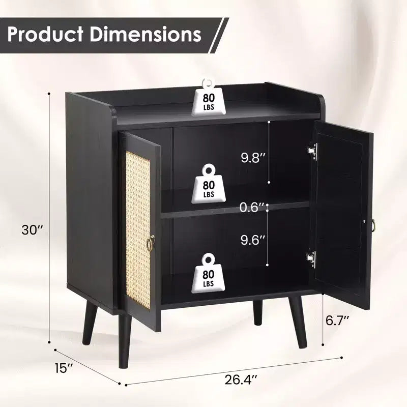 TUYOHW Mobile Buffet, Credenza da Cucina con Ante in Rattan, Striscia Deflettore da Tavolo, Consolle Credenza per Sala da Pranzo, Soggiorno