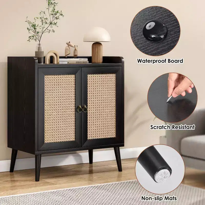 TUYOHW Mobile Buffet, Credenza da Cucina con Ante in Rattan, Striscia Deflettore da Tavolo, Consolle Credenza per Sala da Pranzo, Soggiorno