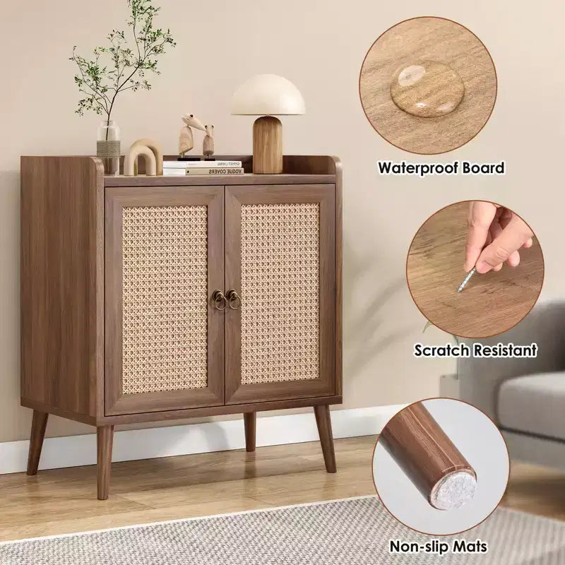 TUYOHW Meuble de rangement pour buffet, buffet de cuisine avec portes en rotin, bande de déflecteur de bureau, armoire console Credenza pour salle à manger, salon