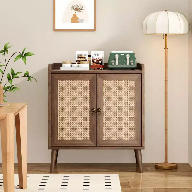 TUYOHW Mobile Buffet, Credenza da Cucina con Ante in Rattan, Striscia Deflettore da Tavolo, Consolle Credenza per Sala da Pranzo, Soggiorno