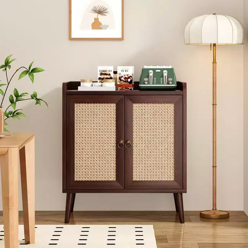 TUYOHW Mobile Buffet, Credenza da Cucina con Ante in Rattan, Striscia Deflettore da Tavolo, Consolle Credenza per Sala da Pranzo, Soggiorno