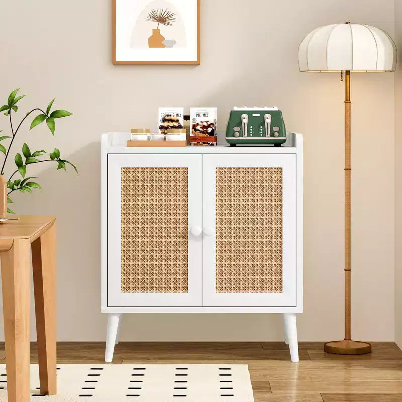 TUYOHW Mobile Buffet, Credenza da Cucina con Ante in Rattan, Striscia Deflettore da Tavolo, Consolle Credenza per Sala da Pranzo, Soggiorno