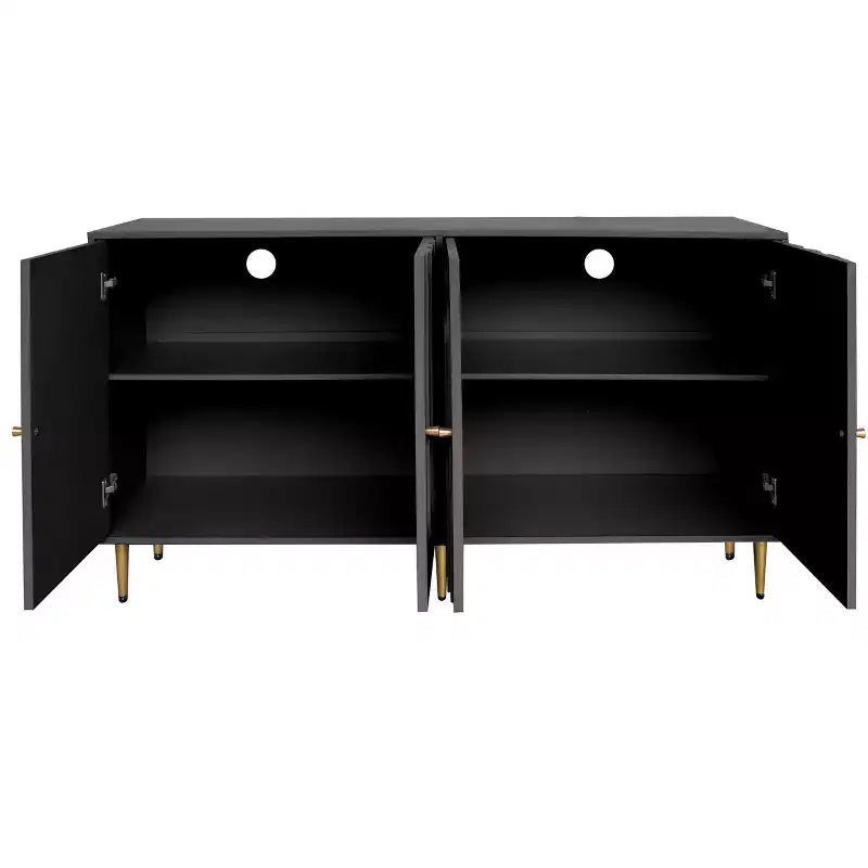 TUYOHW Mobiletto/Consolle da Ingresso/Sala da Pranzo a 4 Ante Laccato in Legno con Maniglie Dorate, Ripiani Regolabili, Credenza Contenitore