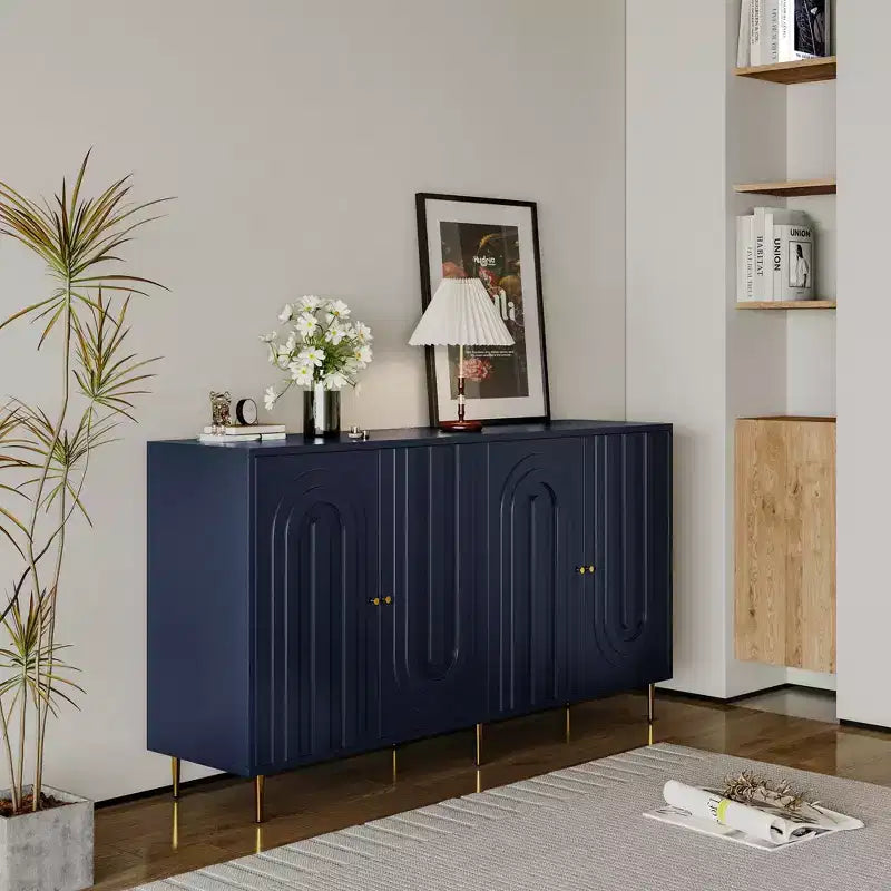 TUYOHW Mobiletto/Consolle da Ingresso/Sala da Pranzo a 4 Ante Laccato in Legno con Maniglie Dorate, Ripiani Regolabili, Credenza Contenitore