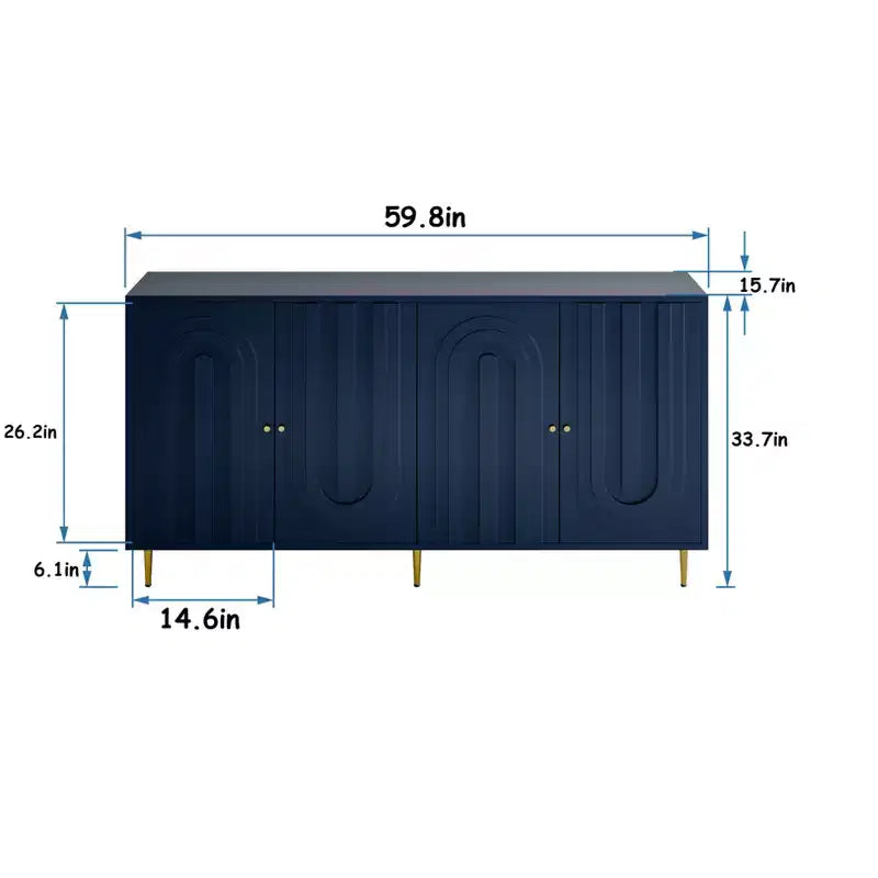 TUYOHW Mobiletto/Consolle da Ingresso/Sala da Pranzo a 4 Ante Laccato in Legno con Maniglie Dorate, Ripiani Regolabili, Credenza Contenitore