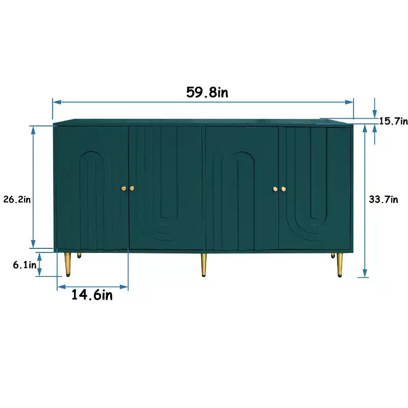 TUYOHW Mobiletto/Consolle da Ingresso/Sala da Pranzo a 4 Ante Laccato in Legno con Maniglie Dorate, Ripiani Regolabili, Credenza Contenitore