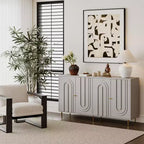 TUYOHW Mobiletto/Consolle da Ingresso/Sala da Pranzo a 4 Ante Laccato in Legno con Maniglie Dorate, Ripiani Regolabili, Credenza Contenitore