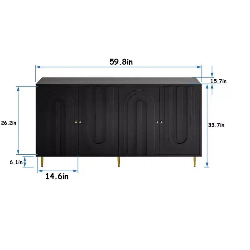 TUYOHW Mobiletto/Consolle da Ingresso/Sala da Pranzo a 4 Ante Laccato in Legno con Maniglie Dorate, Ripiani Regolabili, Credenza Contenitore