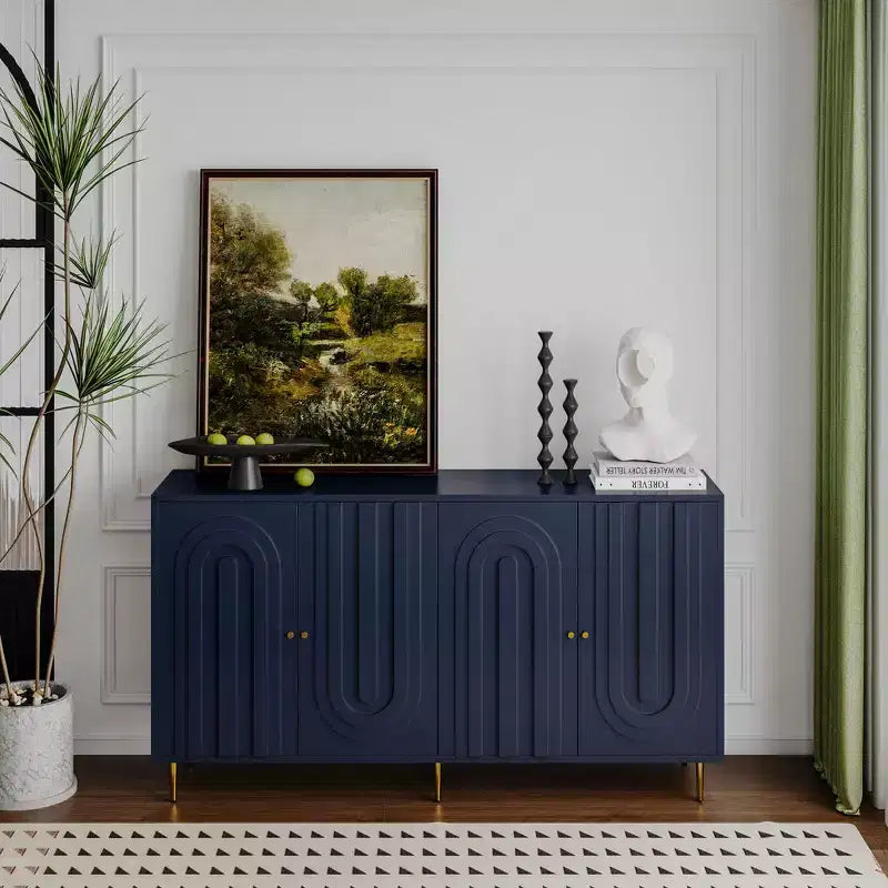 TUYOHW Lacquered 4 Door Wooden Cabinet Sideboard,Console Table with Gold Knobs,Adjustable Shelves,Buffet Server Storage for Entryway,Dining Room
