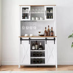 Mobile bar da fattoria con anta scorrevole a granaio, credenza rustica da 70 pollici con portabottiglie e portabicchieri per cucina, sala da pranzo o angolo bar