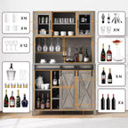 Mobile bar da fattoria con anta scorrevole a granaio, credenza rustica da 70 pollici con portabottiglie e portabicchieri per cucina, sala da pranzo o angolo bar