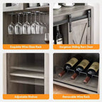 Mobile bar da fattoria con anta scorrevole a granaio, credenza rustica da 70 pollici con portabottiglie e portabicchieri per cucina, sala da pranzo o angolo bar
