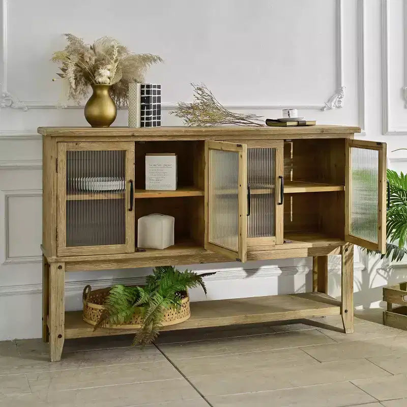 Credenza Christopher Knight Home Belmont in legno rustico con anta in vetro e ripiano aperto
