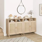 2 Pack Rattan Sideboard Buffet Cabinets, Double Door Modern Accent Storage Console Tables for Dining Room, Entryway, Living Room & Coffee Bar