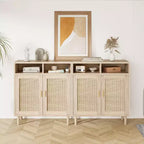 Set di 2 Madie Credenze in Rattan, Mobili Contenitori Moderni con Doppia Anta per Sala da Pranzo, Ingresso, Soggiorno e Angolo Caffè