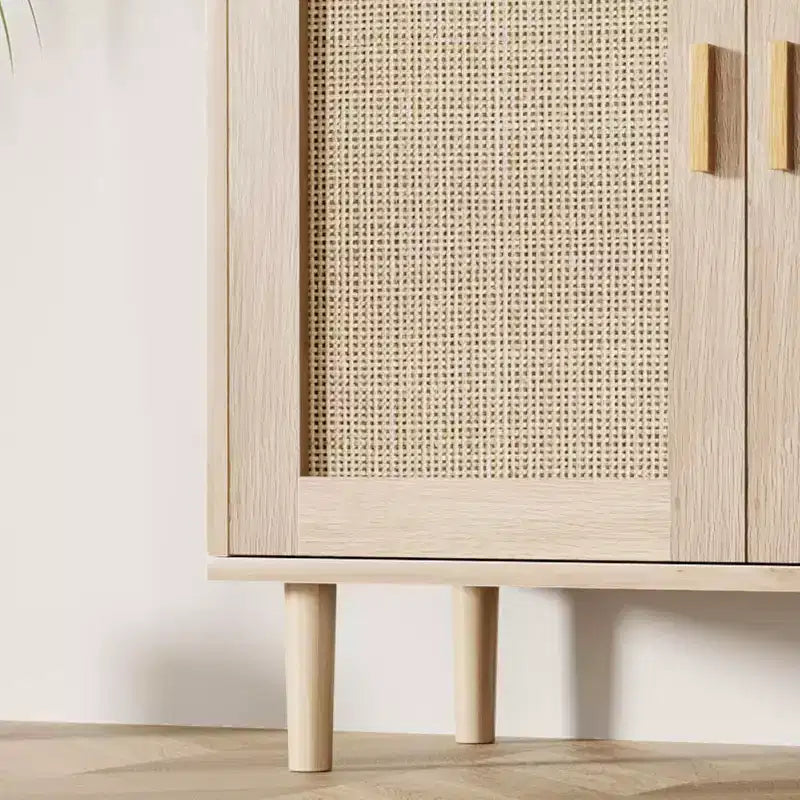 Set di 2 Madie Credenze in Rattan, Mobili Contenitori Moderni con Doppia Anta per Sala da Pranzo, Ingresso, Soggiorno e Angolo Caffè