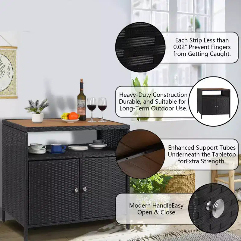 Mobile contenitore in vimini per esterni con telaio in metallo, Organizer da giardino e patio per cuscini, giocattoli e attrezzi, resistente a tutte le condizioni atmosferiche