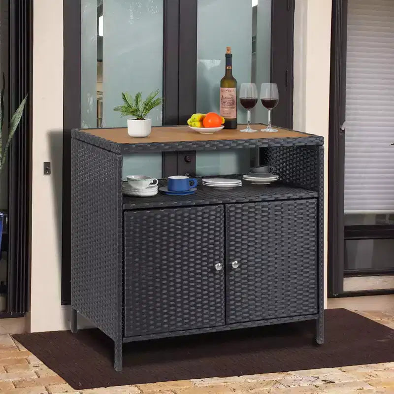 Mobile contenitore in vimini per esterni con telaio in metallo, Organizer da giardino e patio per cuscini, giocattoli e attrezzi, resistente a tutte le condizioni atmosferiche