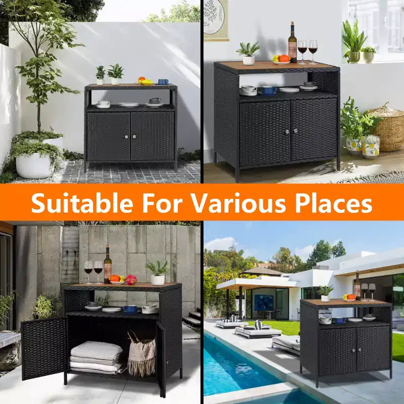 Mobile contenitore in vimini per esterni con telaio in metallo, Organizer da giardino e patio per cuscini, giocattoli e attrezzi, resistente a tutte le condizioni atmosferiche