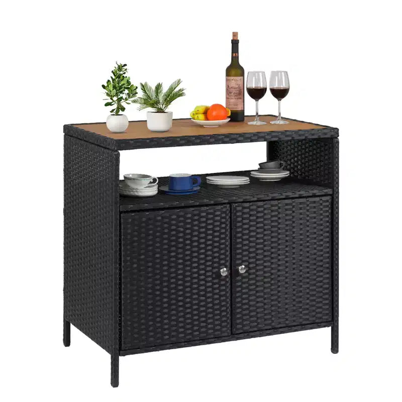 Outdoor Wicker Storage Cabinet with Metal Frame, All-Weather Patio Garden Organizer for Cushions Toys Tools