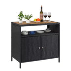 Outdoor Wicker Storage Cabinet with Metal Frame, All-Weather Patio Garden Organizer for Cushions Toys Tools