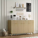 Buffet de salle à manger 60" avec rangement, buffet cannelé avec tiroirs et étagères réglables, console de bar à café en bois