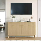 Buffet de salle à manger 60" avec rangement, buffet cannelé avec tiroirs et étagères réglables, console de bar à café en bois