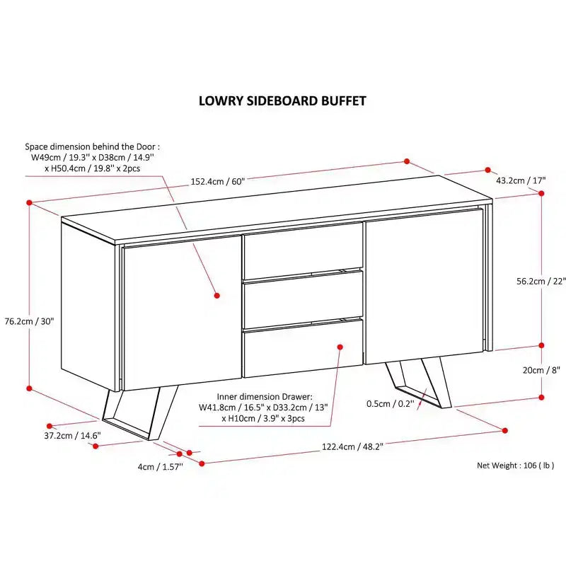 Mitchell Madia/Buffet Industriale Moderno Rettangolare da 60 x 17 pollici in Noce Impiallacciato