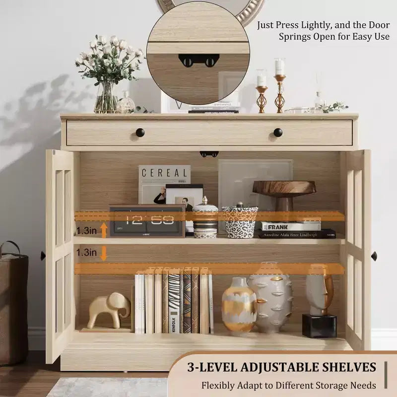 35.4 Mobile credenza moderno con ante in vetro, contenitore e cassetti - Soluzione di stoccaggio versatile per sala da pranzo e cucina