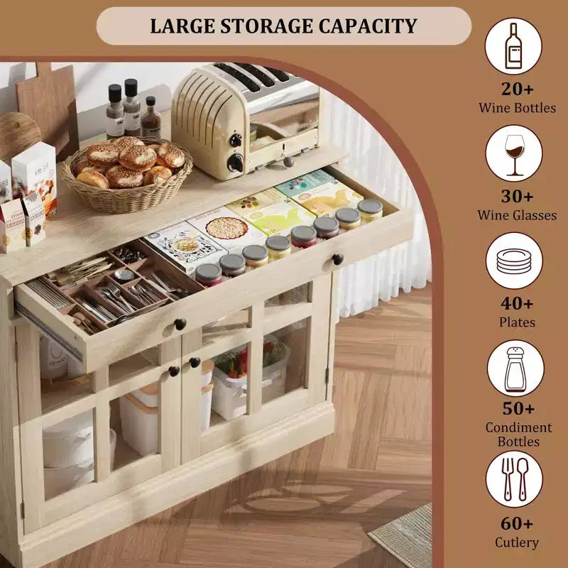 35.4 Mobile credenza moderno con ante in vetro, contenitore e cassetti - Soluzione di stoccaggio versatile per sala da pranzo e cucina