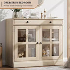 35.4 Mobile credenza moderno con ante in vetro, contenitore e cassetti - Soluzione di stoccaggio versatile per sala da pranzo e cucina