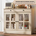 35.4 Mobile credenza moderno con ante in vetro, contenitore e cassetti - Soluzione di stoccaggio versatile per sala da pranzo e cucina