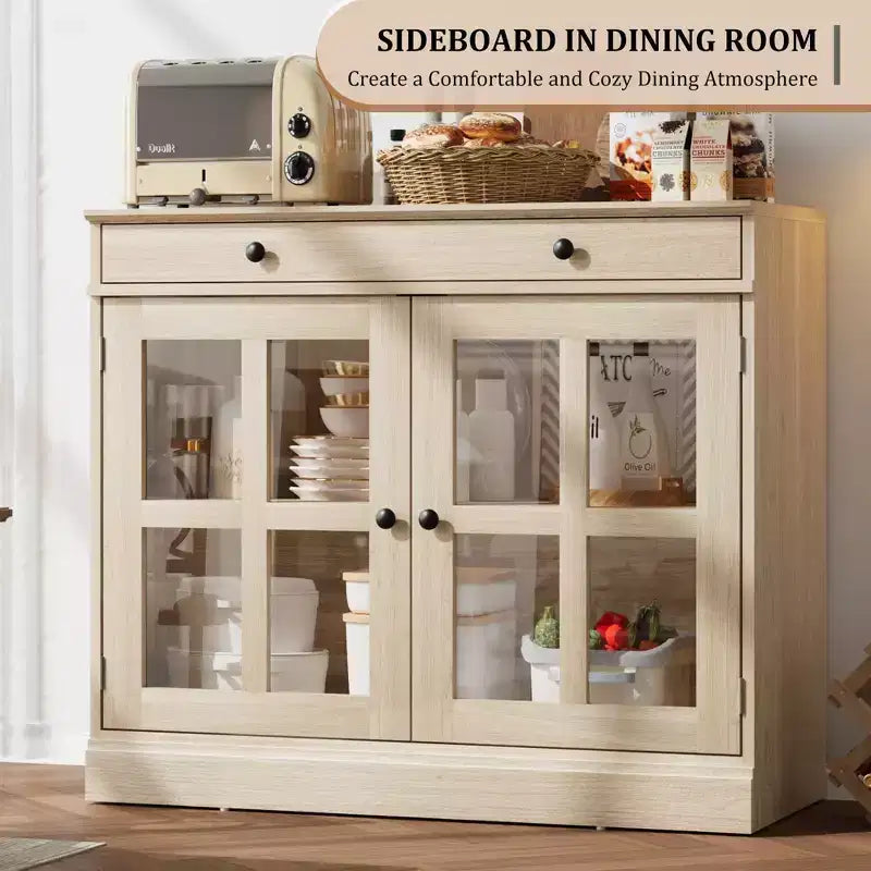 35.4 Mobile credenza moderno con ante in vetro, contenitore e cassetti - Soluzione di stoccaggio versatile per sala da pranzo e cucina