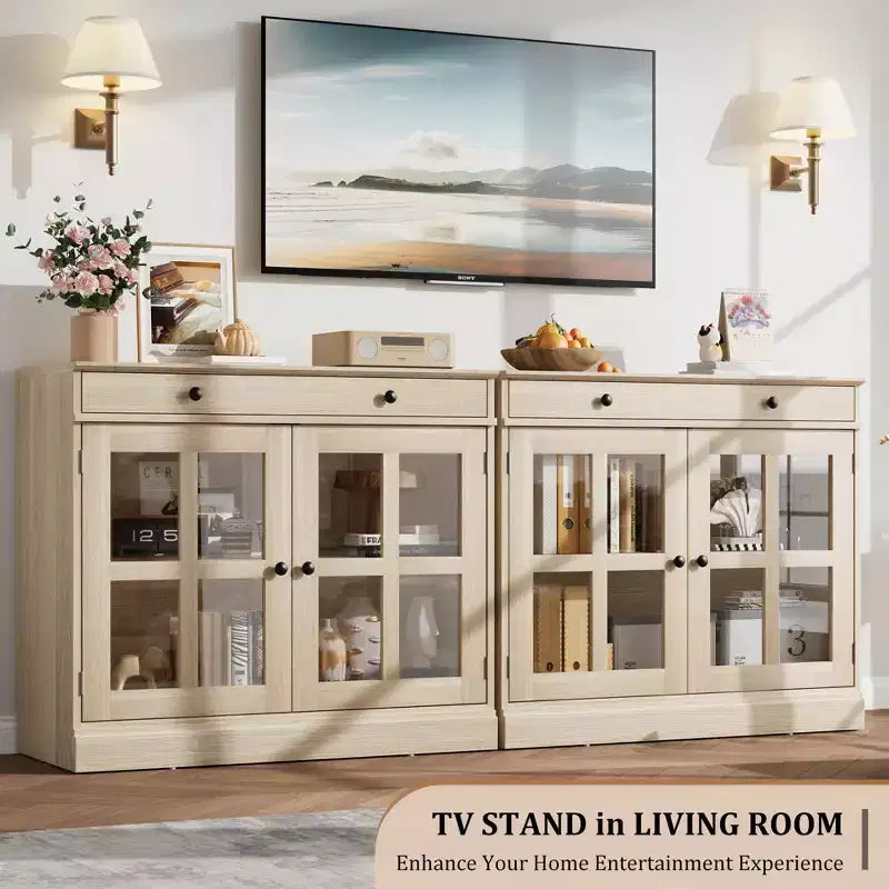35.4 Mobile credenza moderno con ante in vetro, contenitore e cassetti - Soluzione di stoccaggio versatile per sala da pranzo e cucina