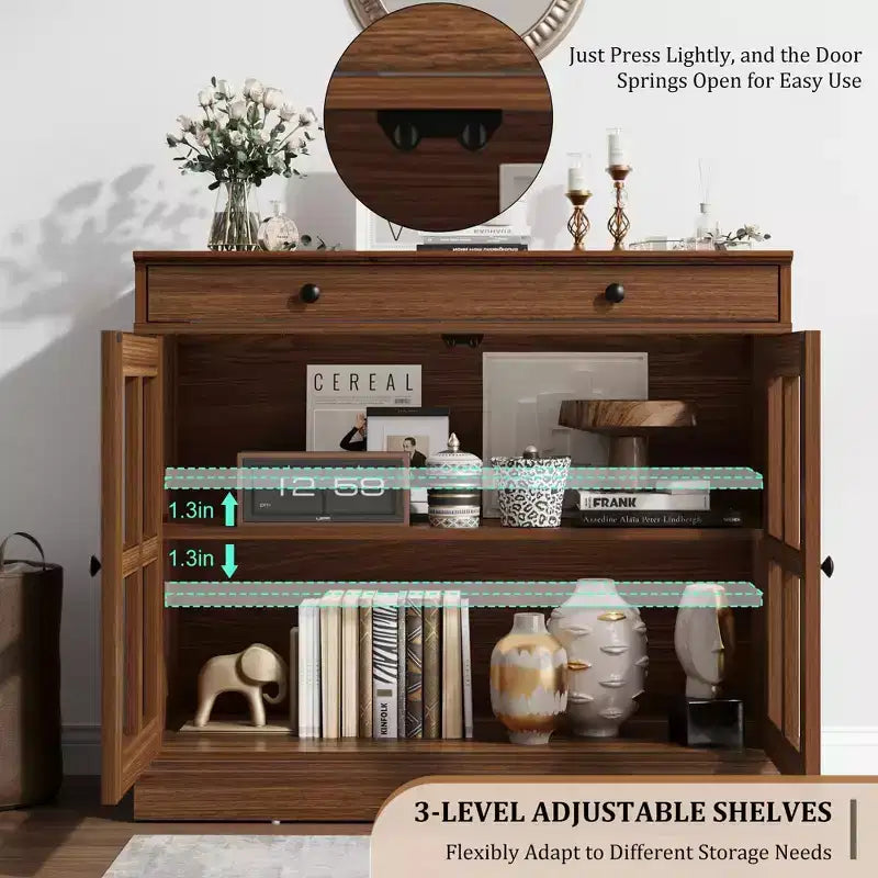 35.4 Mobile credenza moderno con ante in vetro, contenitore e cassetti - Soluzione di stoccaggio versatile per sala da pranzo e cucina
