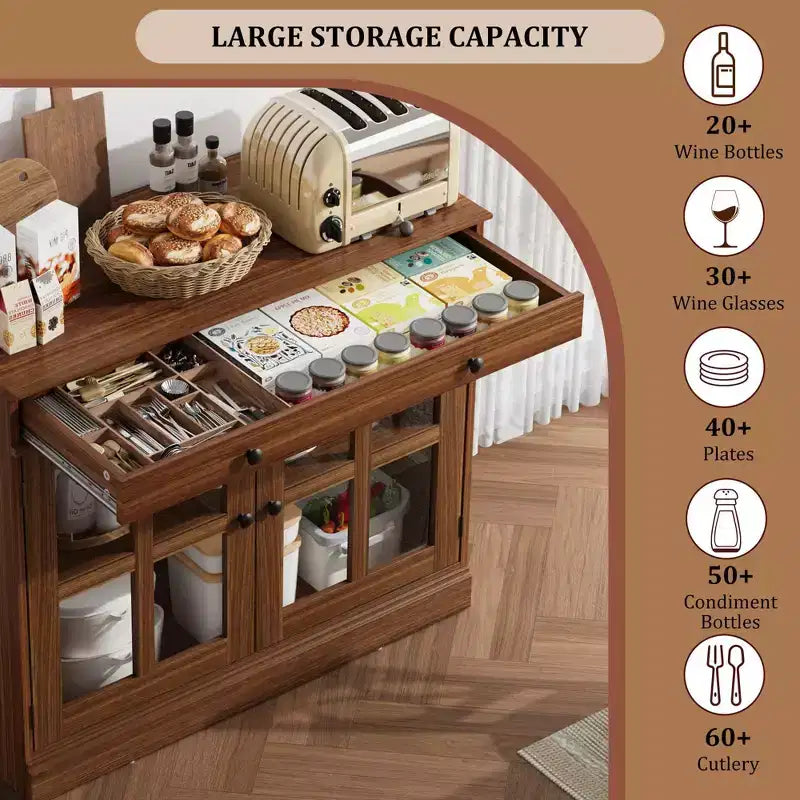 35.4 Mobile credenza moderno con ante in vetro, contenitore e cassetti - Soluzione di stoccaggio versatile per sala da pranzo e cucina