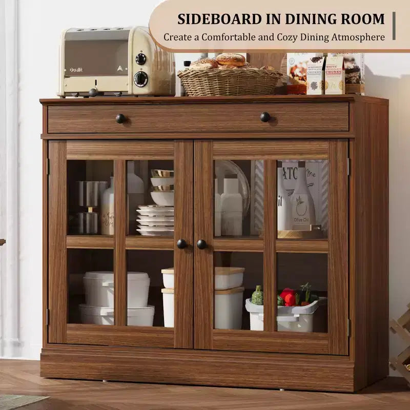 35.4 Mobile credenza moderno con ante in vetro, contenitore e cassetti - Soluzione di stoccaggio versatile per sala da pranzo e cucina