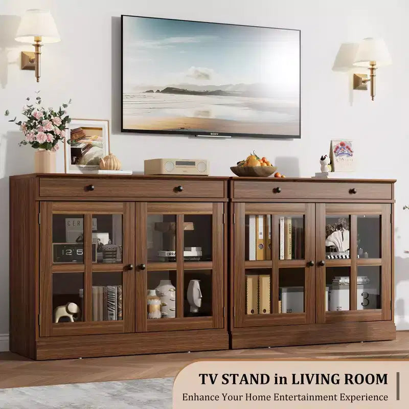 35.4 Mobile credenza moderno con ante in vetro, contenitore e cassetti - Soluzione di stoccaggio versatile per sala da pranzo e cucina