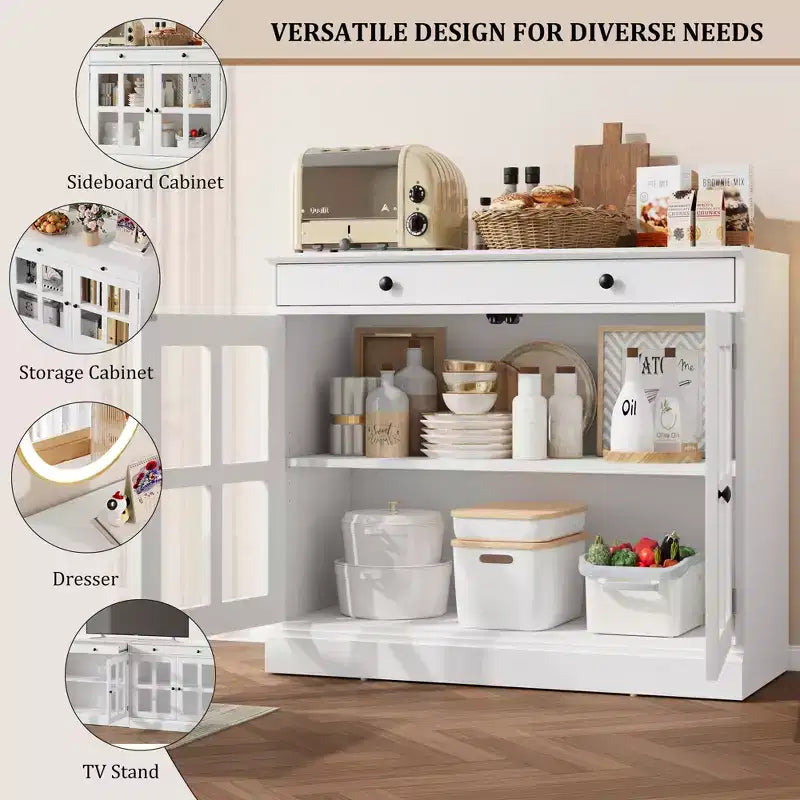 35.4 Mobile credenza moderno con ante in vetro, contenitore e cassetti - Soluzione di stoccaggio versatile per sala da pranzo e cucina