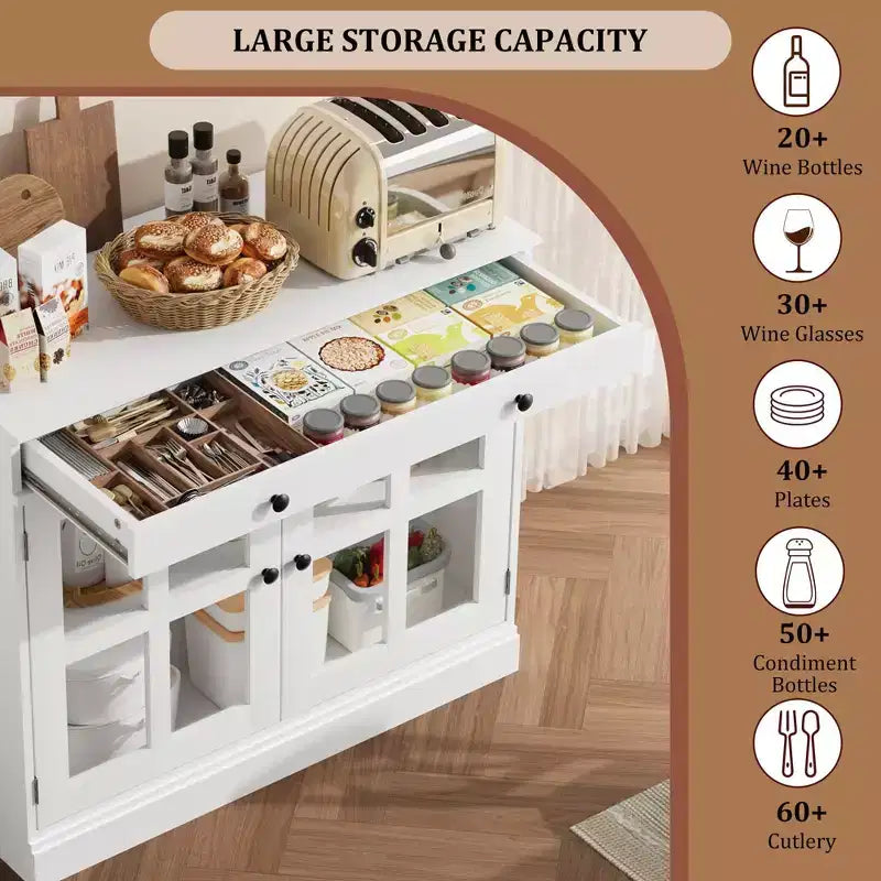 35.4 Mobile credenza moderno con ante in vetro, contenitore e cassetti - Soluzione di stoccaggio versatile per sala da pranzo e cucina