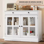 35.4 Mobile credenza moderno con ante in vetro, contenitore e cassetti - Soluzione di stoccaggio versatile per sala da pranzo e cucina