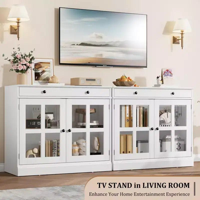 35.4 Mobile credenza moderno con ante in vetro, contenitore e cassetti - Soluzione di stoccaggio versatile per sala da pranzo e cucina