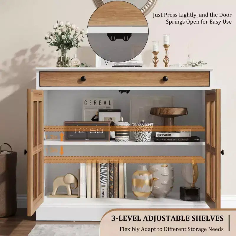 35.4 Mobile credenza moderno con ante in vetro, contenitore e cassetti - Soluzione di stoccaggio versatile per sala da pranzo e cucina