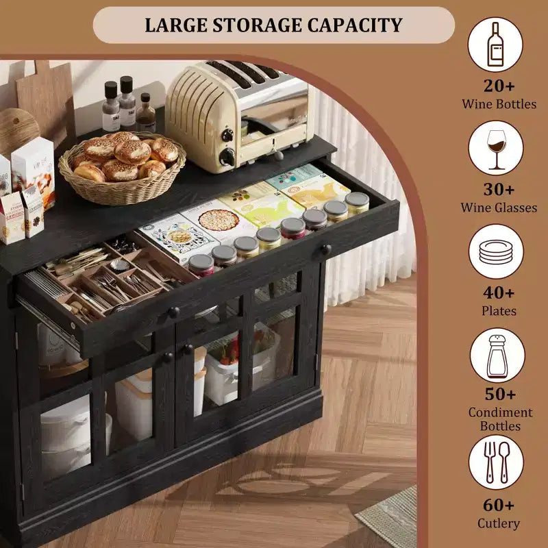 35.4 Mobile credenza moderno con ante in vetro, contenitore e cassetti - Soluzione di stoccaggio versatile per sala da pranzo e cucina