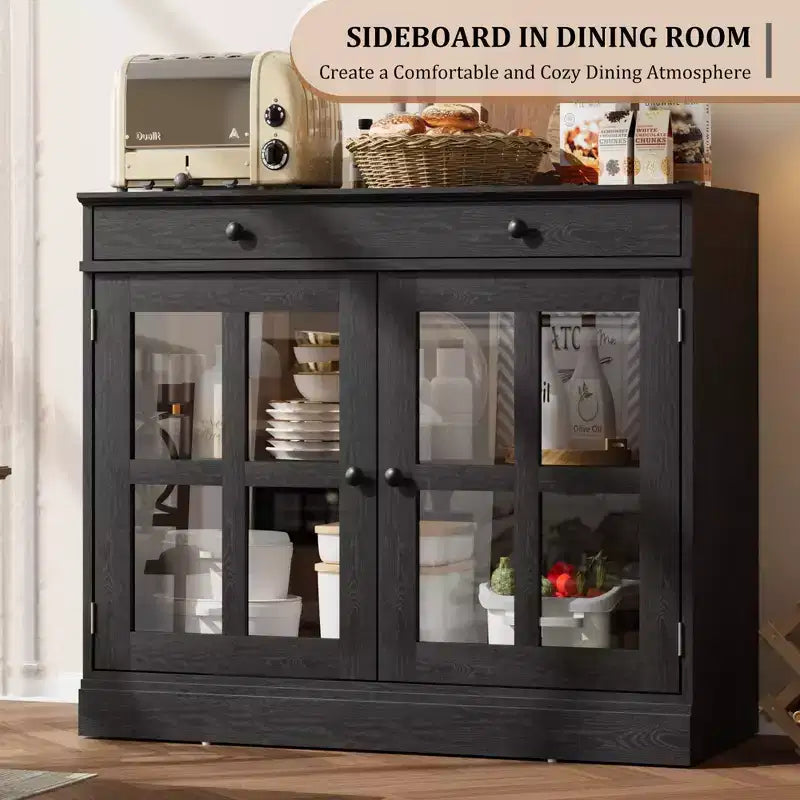 35.4 Mobile credenza moderno con ante in vetro, contenitore e cassetti - Soluzione di stoccaggio versatile per sala da pranzo e cucina