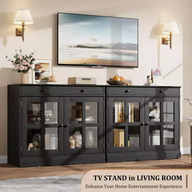 35.4 Mobile credenza moderno con ante in vetro, contenitore e cassetti - Soluzione di stoccaggio versatile per sala da pranzo e cucina