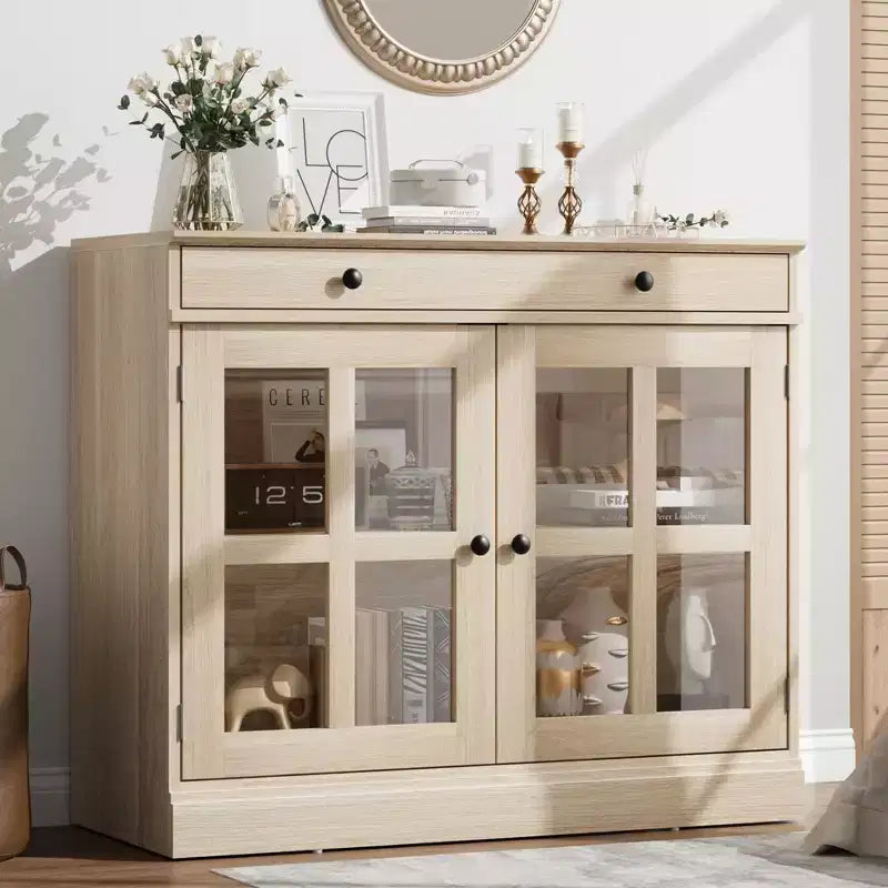 Buffet moderne de 35,4 po avec portes en verre, rangement et tiroirs - Solution de rangement polyvalente pour salle à manger et cuisine