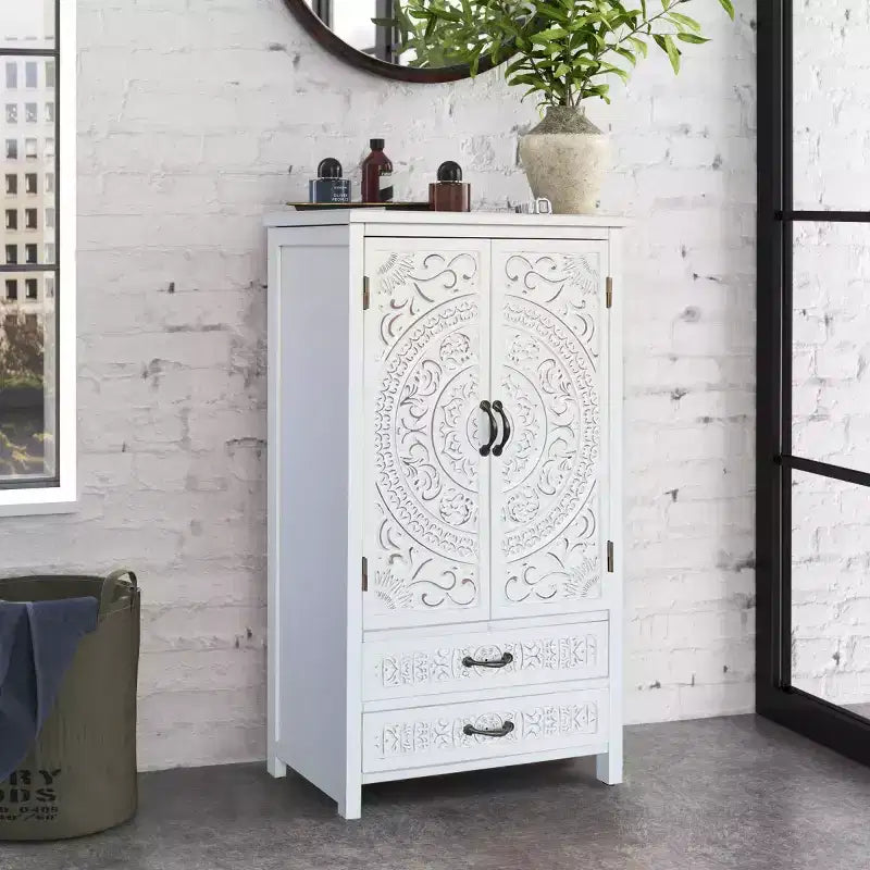 Meuble de Rangement Haut avec Tiroirs, Armoire de Rangement d'Appoint avec Portes Sculptées, Buffet pour Chambre, Salon, Entrée - Panipeachy