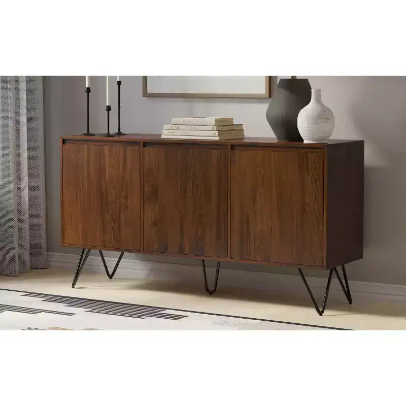 Moreno Credenza/Buffet a 3 ante rettangolare industriale contemporanea da 152 x 45 cm in impiallacciatura di noce